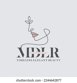 Woman face continuous line drawing. Abstract minimal woman portrait. Logo, icon, label.