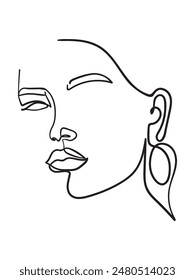 Dibujo de línea continua de cara de mujer. Silueta femenina. Ilustración vectorial