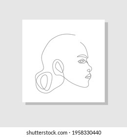 woman face  Continuous line, one line drawing with frame