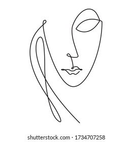 Woman face, continuous line. Vector illustration, isolated on white background.