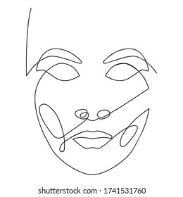 Woman face, continuous line. Vector illustration, isolated on white background.