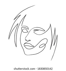 Woman face, continuous line. Vector illustration, isolated on white background.