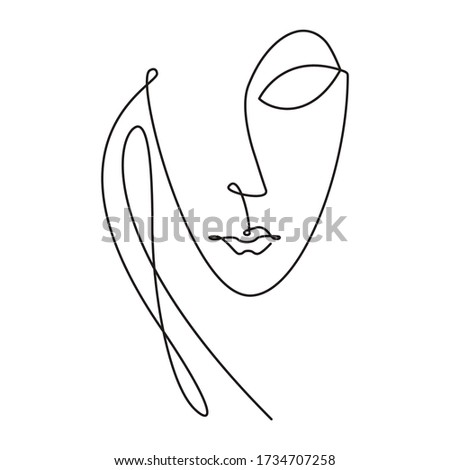 Woman face, continuous line. Vector illustration, isolated on white background.