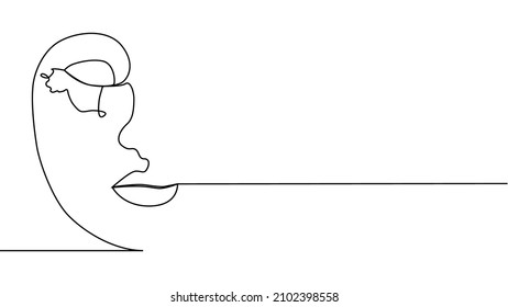 Woman face with Continuous one line drawing. Minimalist Black White Drawing Artwork