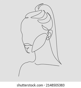 Woman Face Continuous One Line Vector Drawing. Style Template with Abstract Female Face. Modern Minimalist Simple Linear Style. Beauty Fashion Design