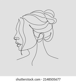 Woman Face Continuous One Line Vector Drawing. Style Template with Abstract Female Face. Modern Minimalist Simple Linear Style. Beauty Fashion Design