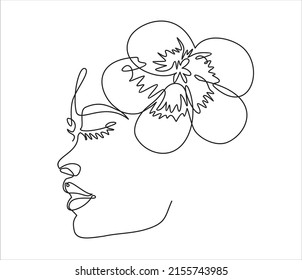 Woman face continuous one line vector drawing. Style templates with abstract female face and flowers. Modern minimalist simple linear style. Beauty fashion design