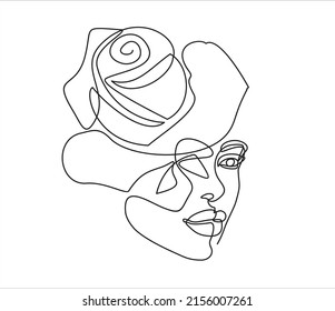 Las mujeres se enfrentan a un contínuo dibujo vectorial de una línea. Plantillas de estilo con la cara femenina abstracta y rosa. Moderno estilo minimalista simple lineal. Diseño de moda de belleza