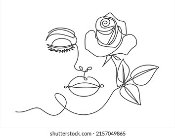 Las mujeres se enfrentan a un contínuo dibujo vectorial de una línea. Plantillas de estilo con la cara femenina abstracta y rosa. Moderno estilo minimalista simple lineal. Diseño de moda de belleza