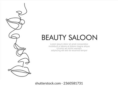 Woman face continuous one line vector drawing. Style templates with abstract female face and butterflies. Can used for logo, emblem, slide show and banner. Illustration with quote template