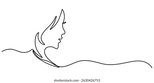 woman face continuous one line drawing, Abstract woman face continuous line drawing minimalism style isolated on white background, Abstract female face rendered in one continuous line minimalist.