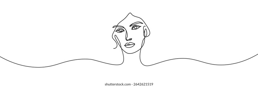 Woman face continuous one line drawing. Woman beauty fashion concept. Vector illustration.