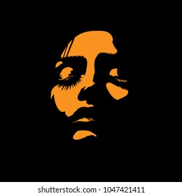 Woman face in contrast light. Vector. Illustration.
