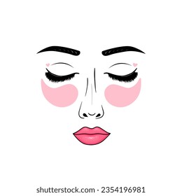 woman face with cosmetic eye patches, beauty treatments. Vector Illustration for backgrounds and packaging. Image can be used for greeting cards, posters and stickers. Isolated on white background.