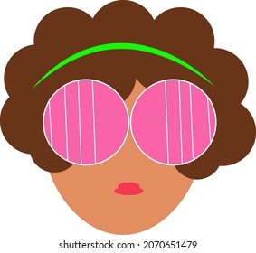 woman face with curls.  big glasses on the face