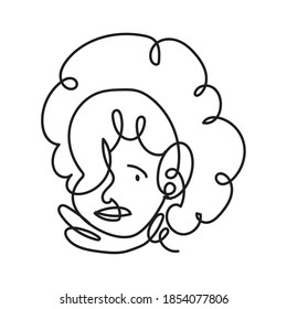 woman face curly hair continuous line, isolated design vector illustration
