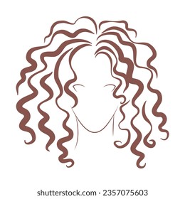 Woman face with curly wavy logo silhouette. Moderne glamorous hairdress vector illustration