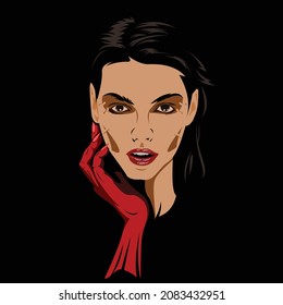 woman face with devil hand,illustration woman devil vector