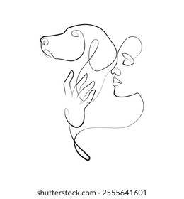 woman face with dog had line art