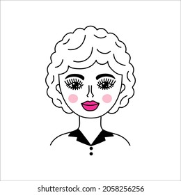 Woman face in doodle style on white background.
