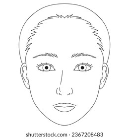 woman face, double eyelids, Almond eyes, outline illustration