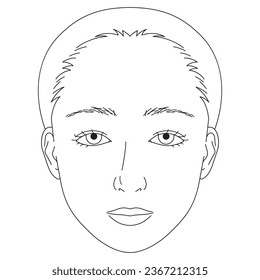 woman face, double eyelids, Almond eyes, sanpaku ,outline illustration