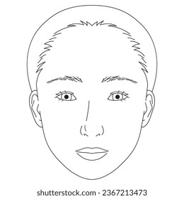 woman face, double eyelids, small eyes ,outline illustration