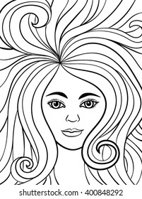 Woman Face Drawing Outline Vector Illustration: Vector có sẵn (miễn phí
