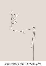 Woman face drawing side view in contemporary minimalist line art style.	
