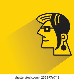 woman face with drop shadow on yellow background