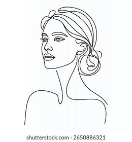 Woman Face Elegant Single  continuous Line Art