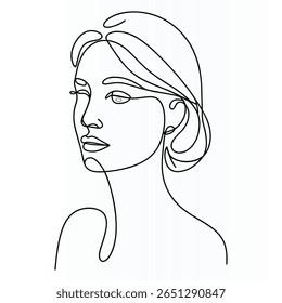 Woman Face Elegant Single  continuous Line Art