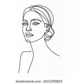 Woman Face Elegant Single  continuous Line Art