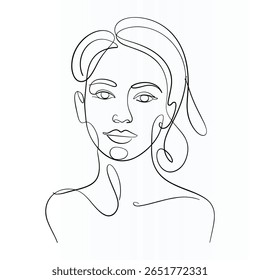 Woman Face Elegant Single  continuous Line Art