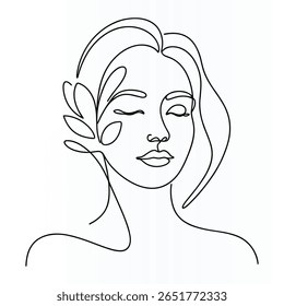 Woman Face Elegant Single  continuous Line Art