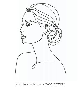 Woman Face Elegant Single  continuous Line Art