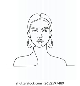 Woman Face Elegant Single  continuous Line Art