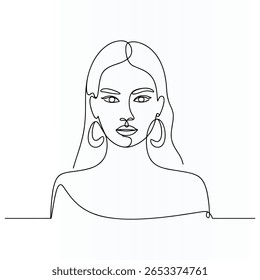 Woman Face Elegant Single  continuous Line Art