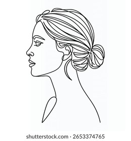 Woman Face Elegant Single  continuous Line Art