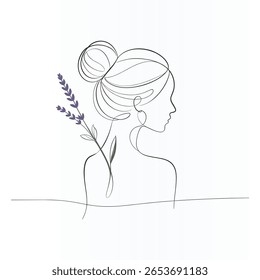 Woman Face Elegant Single  continuous Line Art