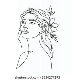 Woman Face Elegant Single  continuous Line Art