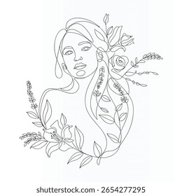 Cara de mujer Elegante línea continua única Arte