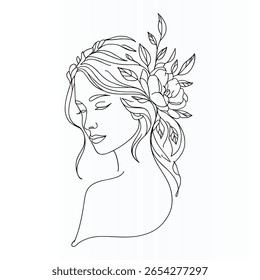 Woman Face Elegant Single  continuous Line Art