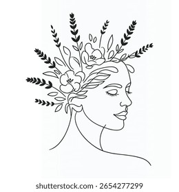 Woman Face Elegant Single  continuous Line Art