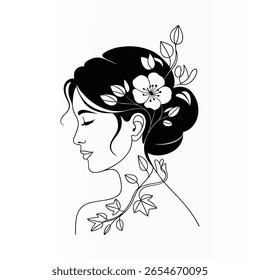 Rosto de mulher Elegante Linha contínua única Arte