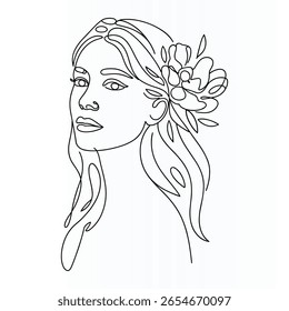 Rosto de mulher Elegante Linha contínua única Arte