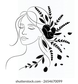 Woman Face Elegant Single  continuous Line Art