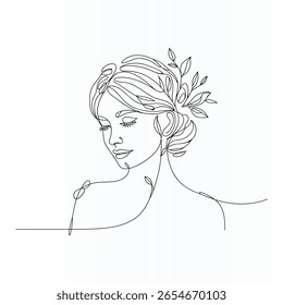 Woman Face Elegant Single  continuous Line Art
