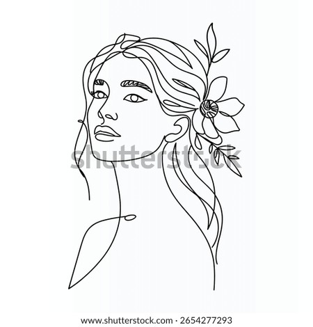 Woman Face Elegant Single  continuous Line Art