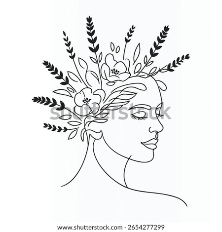 Woman Face Elegant Single  continuous Line Art